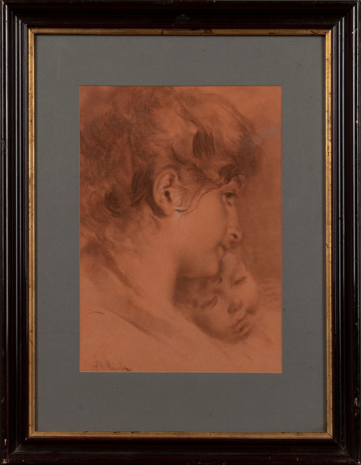 Francesco De Nicola - Maternità, carboncino e biacca su carta rosa