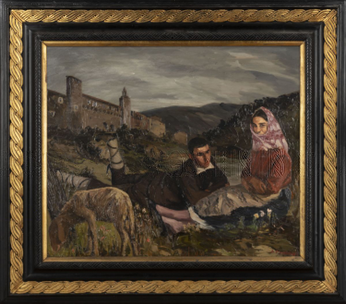 Alessandro Pandolfi - Coppia di giovani pastori, olio su legno