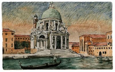 Veduta di Venezia, formella in maiolica
