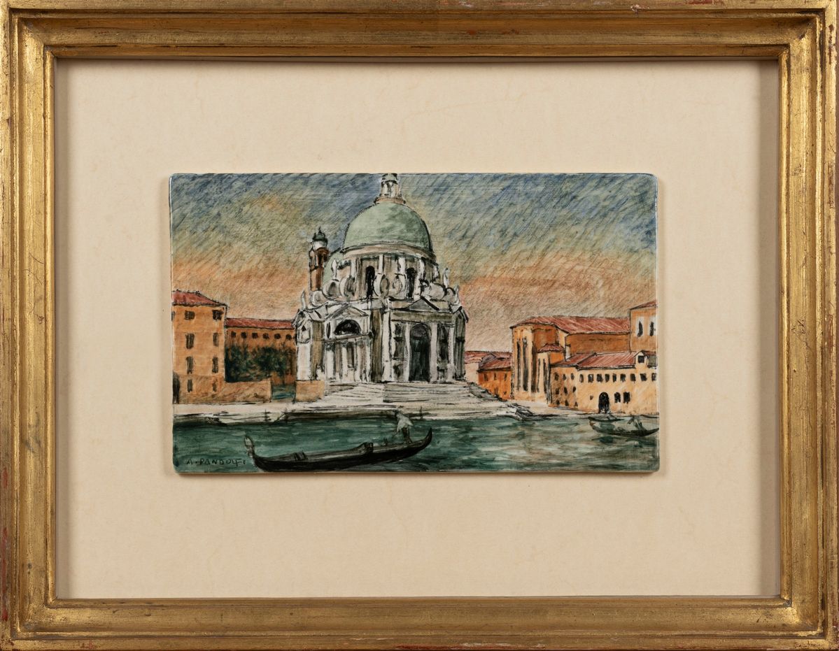 Alessandro Pandolfi - Veduta di Venezia, formella in maiolica