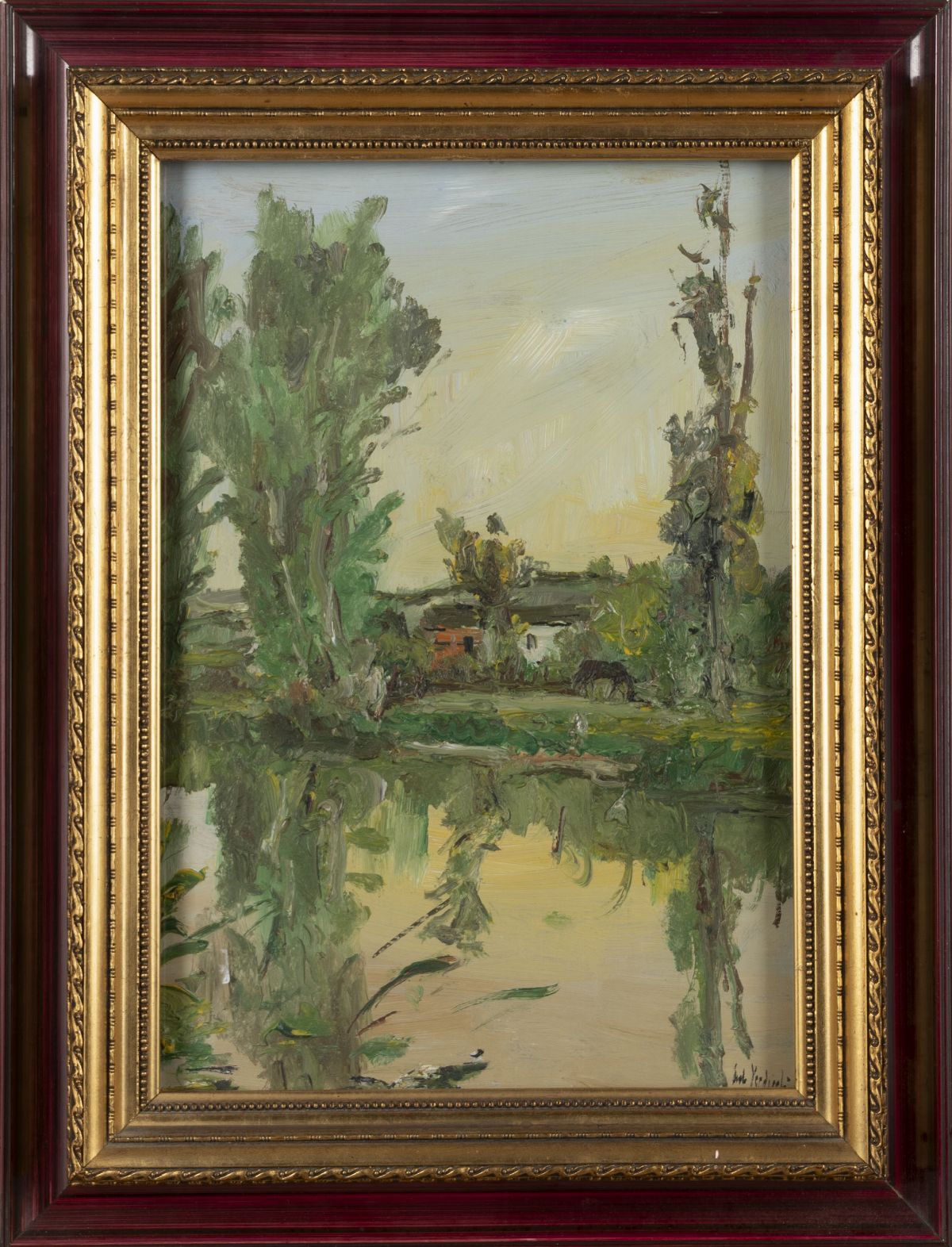 Carlo Verdecchia - Riflessi in un laghetto, olio su tavola