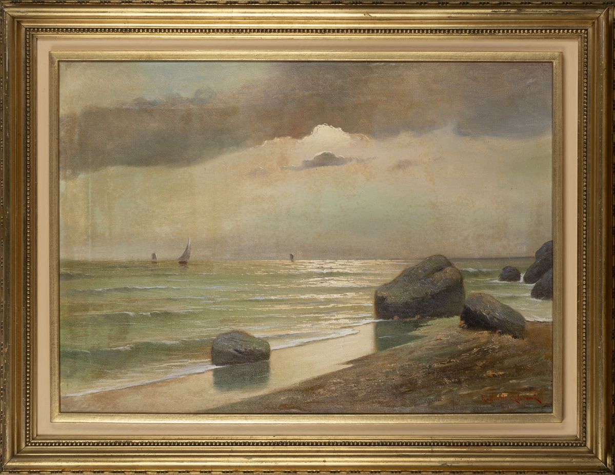 Raffaello Celommi - Riflessi sull'Adriatico, olio su tela