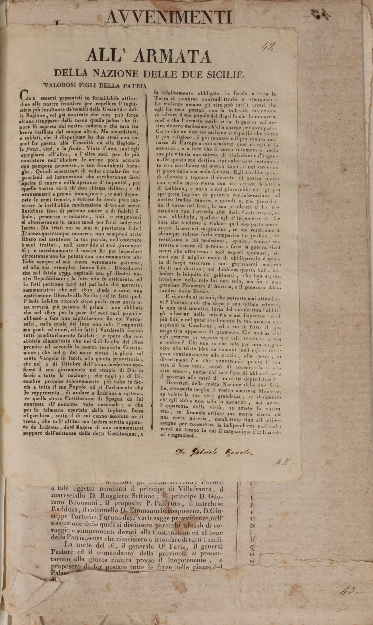 Miscellanea Politica. Moti Popolari 1820 - 1821. Raccolta di Editti, Proclami, Ordinanze, Comunic...