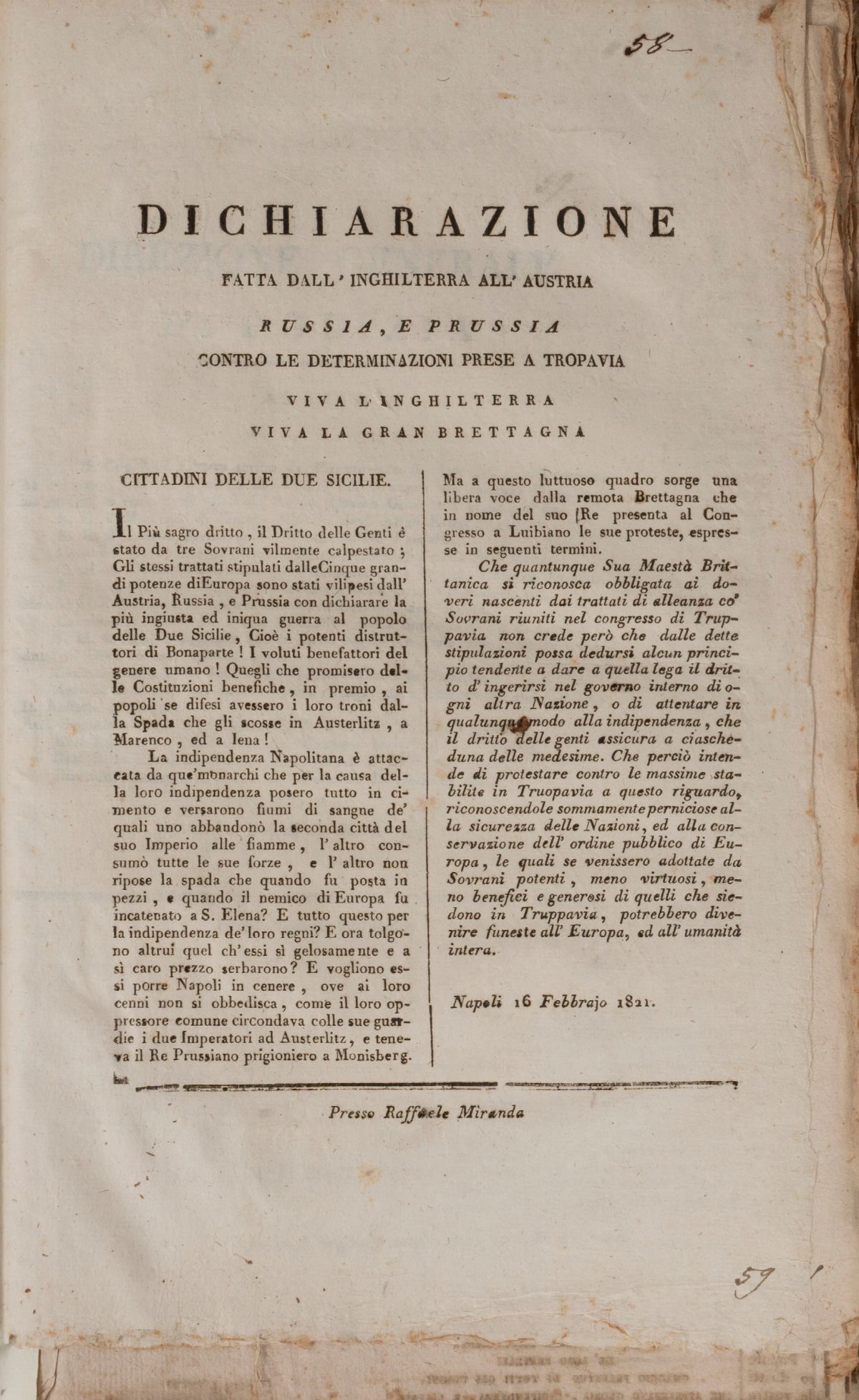 Miscellanea Politica. Moti Popolari 1820 - 1821. Raccolta di Editti, Proclami, Ordinanze, Comunic...