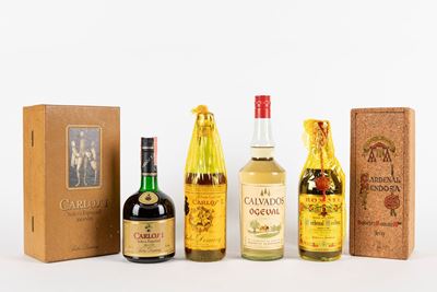 Selezione di Brandy e Calvados: Pedro Domecq Carlos I Solera Especial, Sanchez Romate Cardenal Me...