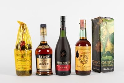 Selezione di superalcolici: Cardenal Mendoza, Stock 84 6YO, Remy Martin Fine Champagne Cognac VSO...