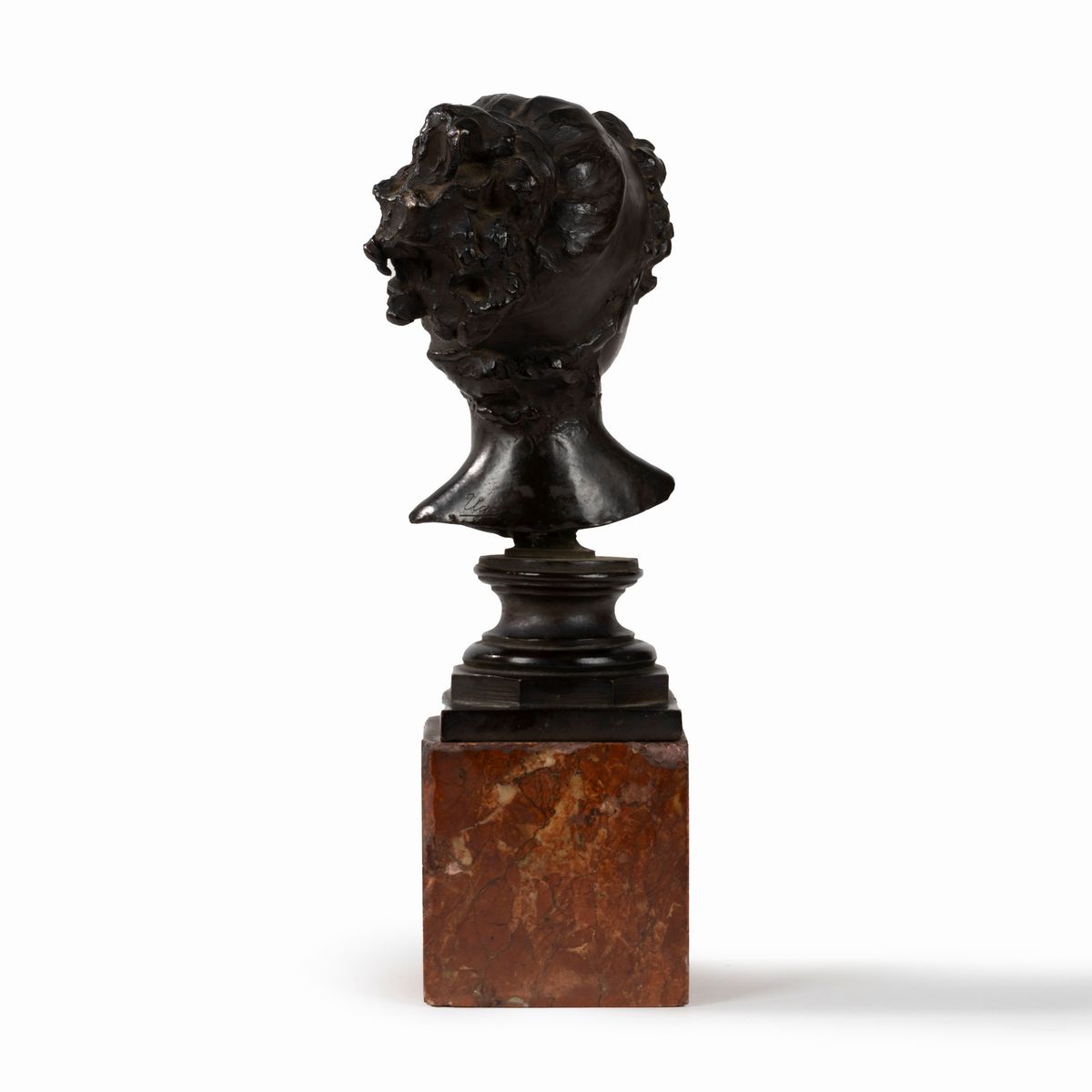 Antonio Ugo - Giovane donna con i riccioli - scultura in bronzo su base in marmo rosso