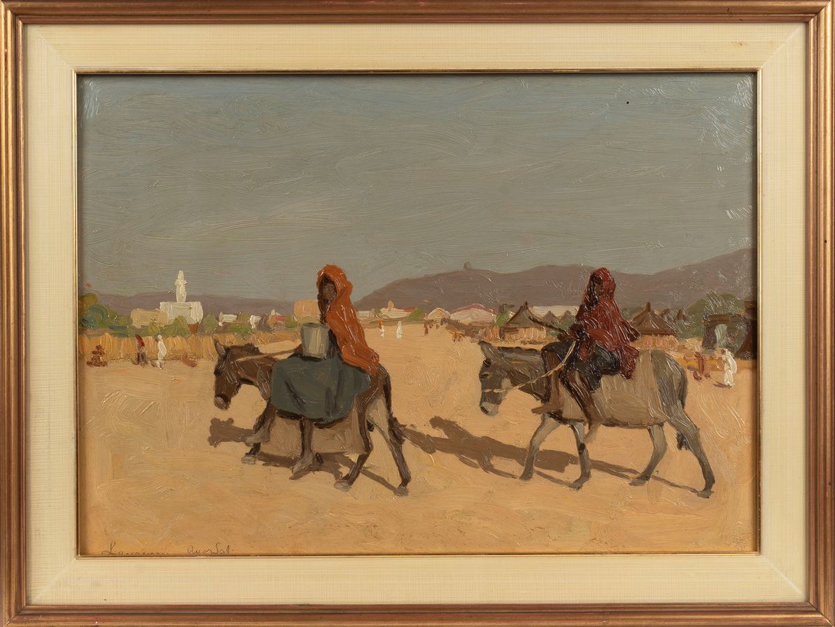 Laurenzio Laurenzi - Eritrea, veduta di Agordat, olio su legno