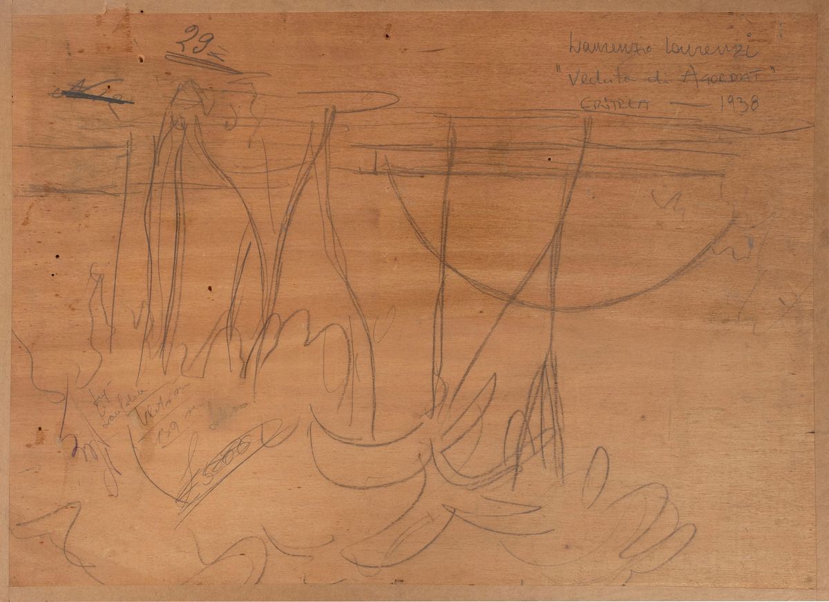 Laurenzio Laurenzi - Eritrea, veduta di Agordat, olio su legno
