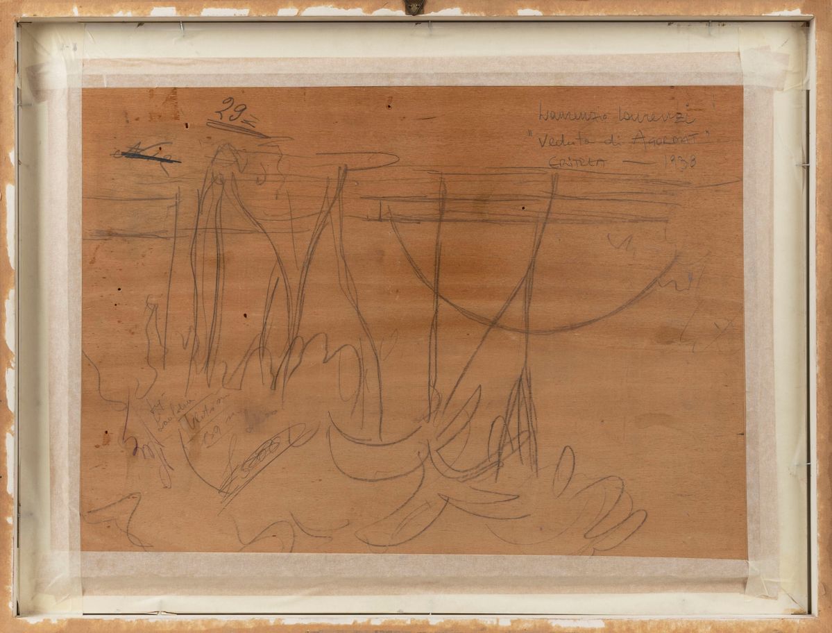 Laurenzio Laurenzi - Eritrea, veduta di Agordat, olio su legno