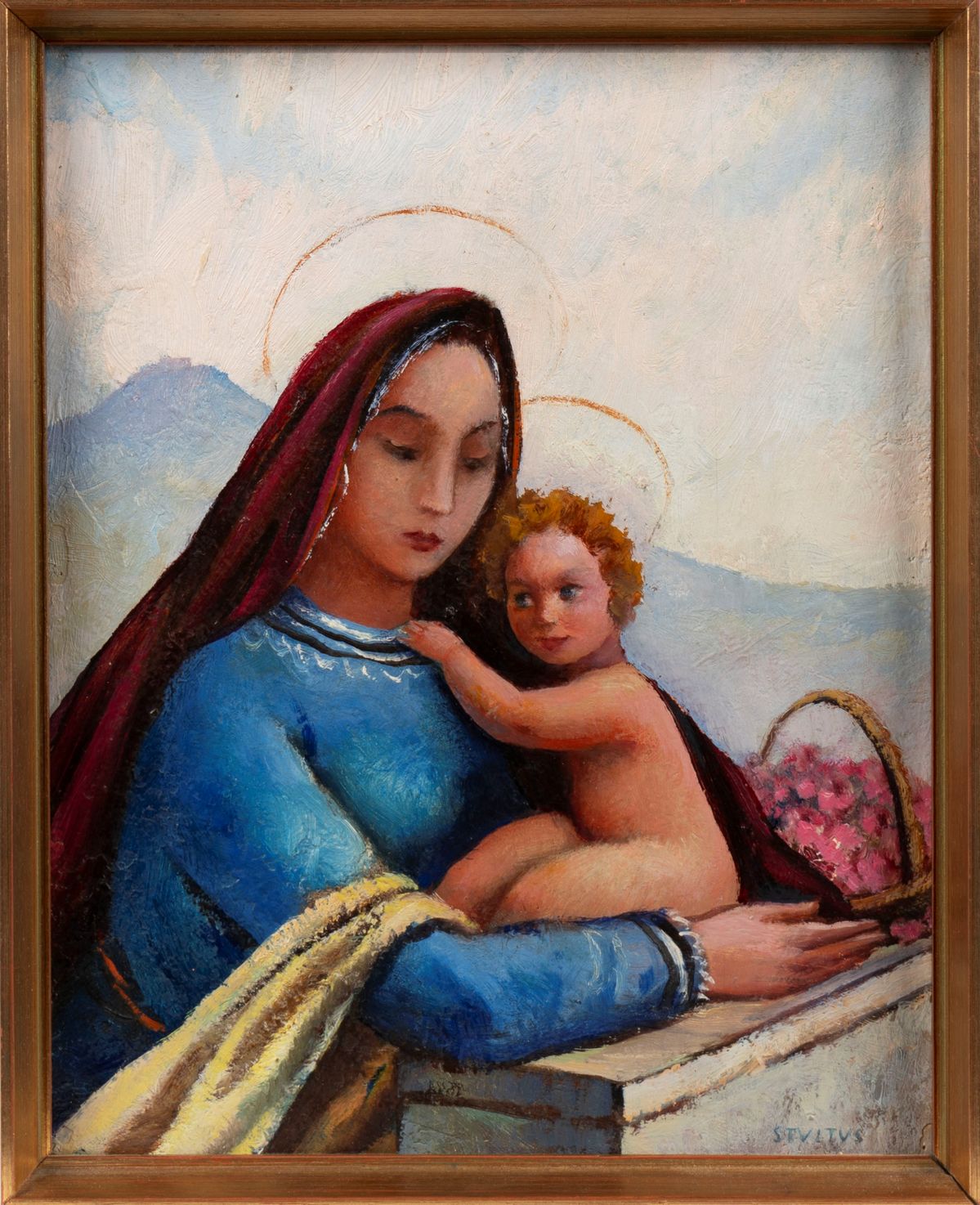 Dyalma Stultus - Madonnina dei fiori, olio su legno