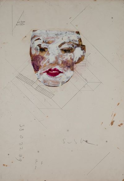 Senza titolo (1979-1981), smalto, grafite e collage su carta