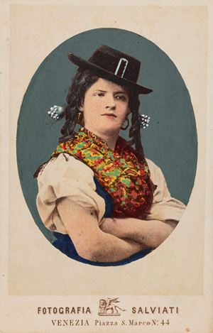 Milan, young woman with hat, italian traditional costume
