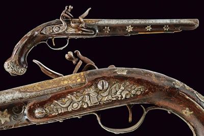 Pistola a Pietra Focaia con Fornimenti in Argento - Turchia