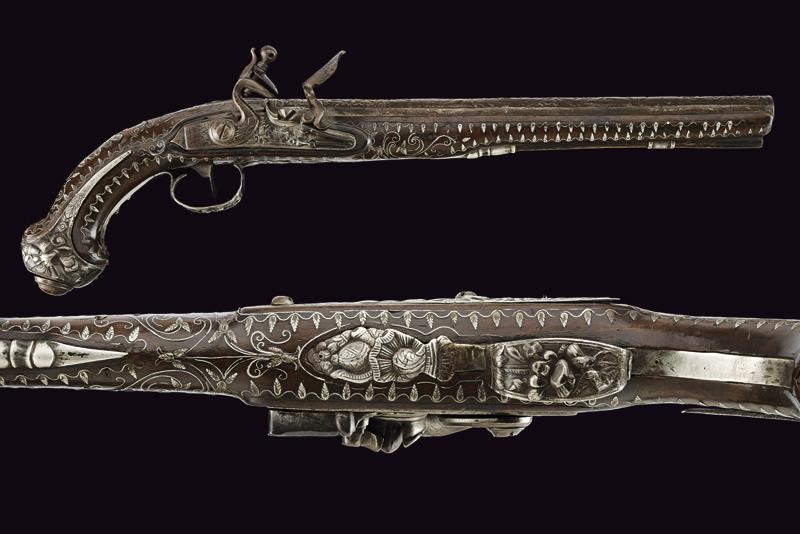 Pistola a Pietra Focaia con Fornimenti in Argento - Francia