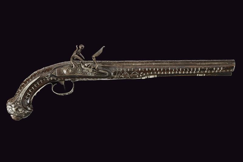 Pistola a Pietra Focaia con Fornimenti in Argento - Francia