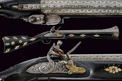 Trombone a Pietra Focaia con Canna Ageminata in Argento - Africa del Nord