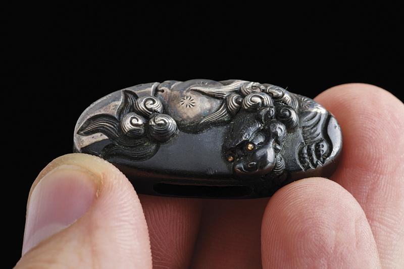 Fuchi-kashira con Koma Inu - Giappone
