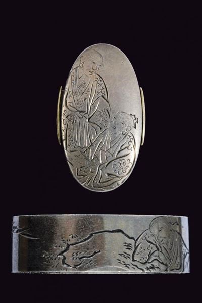 Fuchi-kashira con Firma Ishiguro Masayoshi con Kao - Giappone