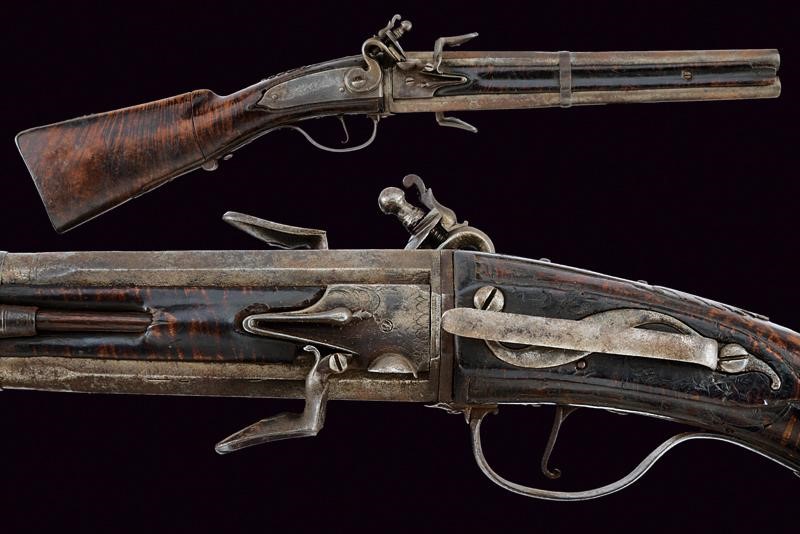 A rare over-and under-barreled folding flintlock Wender pistol - Rome ...