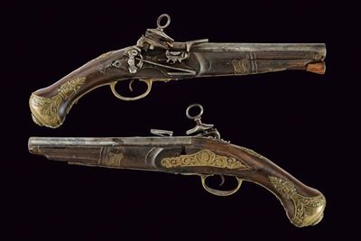 Interessante Paio di Pistole a Pietra Focaia alla Micheletta - Napoli o Spagna