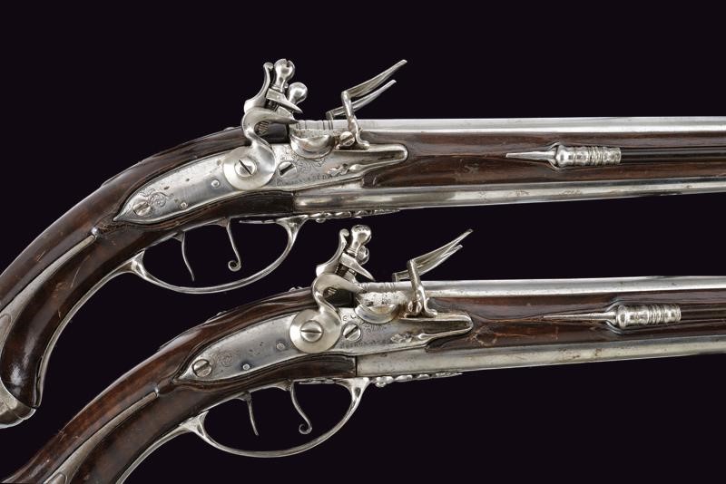 Rarissimo Paio di Pistole a Pietra a Due Canne di Boiron - Francia