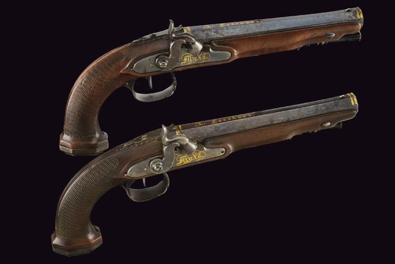 Raro Paio di Pistole a Luminello da Tiro di A. Basiakin con Fondine - Tula