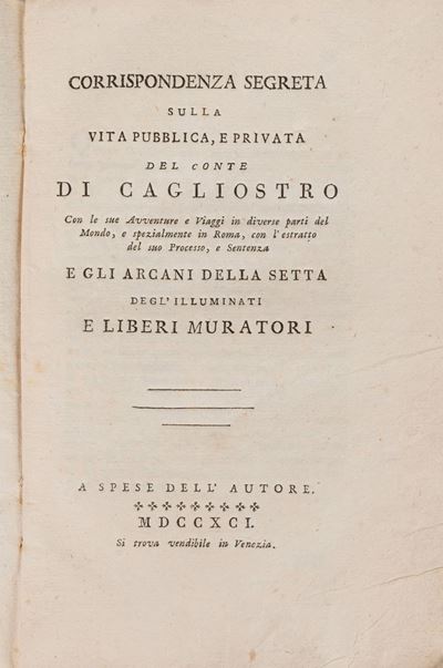 Corrispondenza Segreta sulla Vita Pubblica e Privata del Conte di Cagliostro