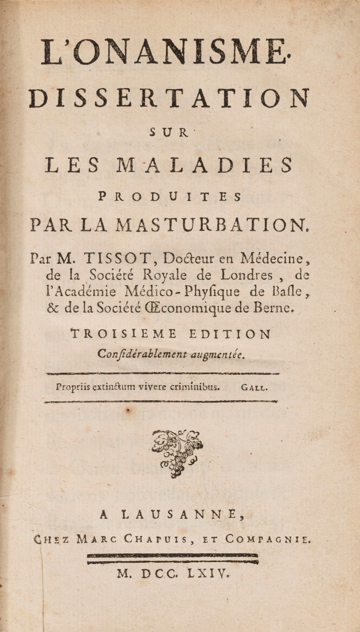 onanism TISSOT, Samuel Auguste André David, TISSOT - Onanism. Dissertation on the  diseases produced by masturbation 1764 | Books, Autographs & Prints |  Finarte, casa d'aste