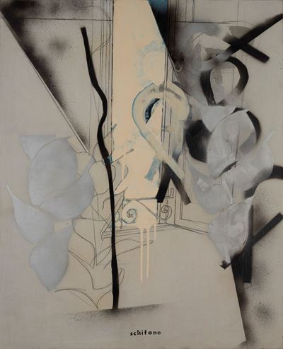 Senza titolo (1965), smalto, grafite e vernice argento su tela