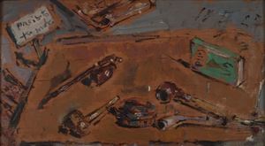 Natura morta con scritta "proibito fumare"