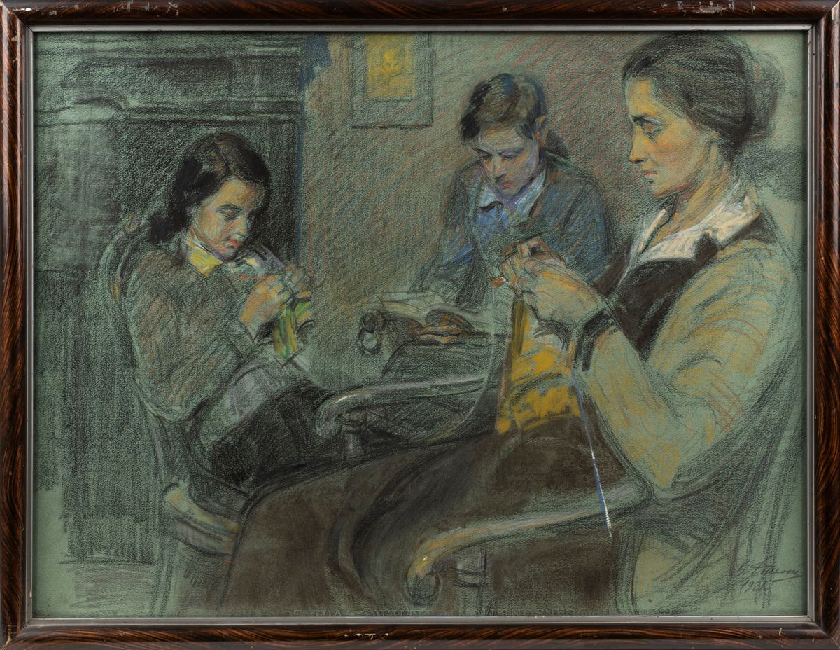 Gino Piccioni - La Mia Famiglia nel 1934, pastello su cartoncino