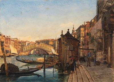 Venezia, il Ponte di Rialto, acquarello su cartoncino