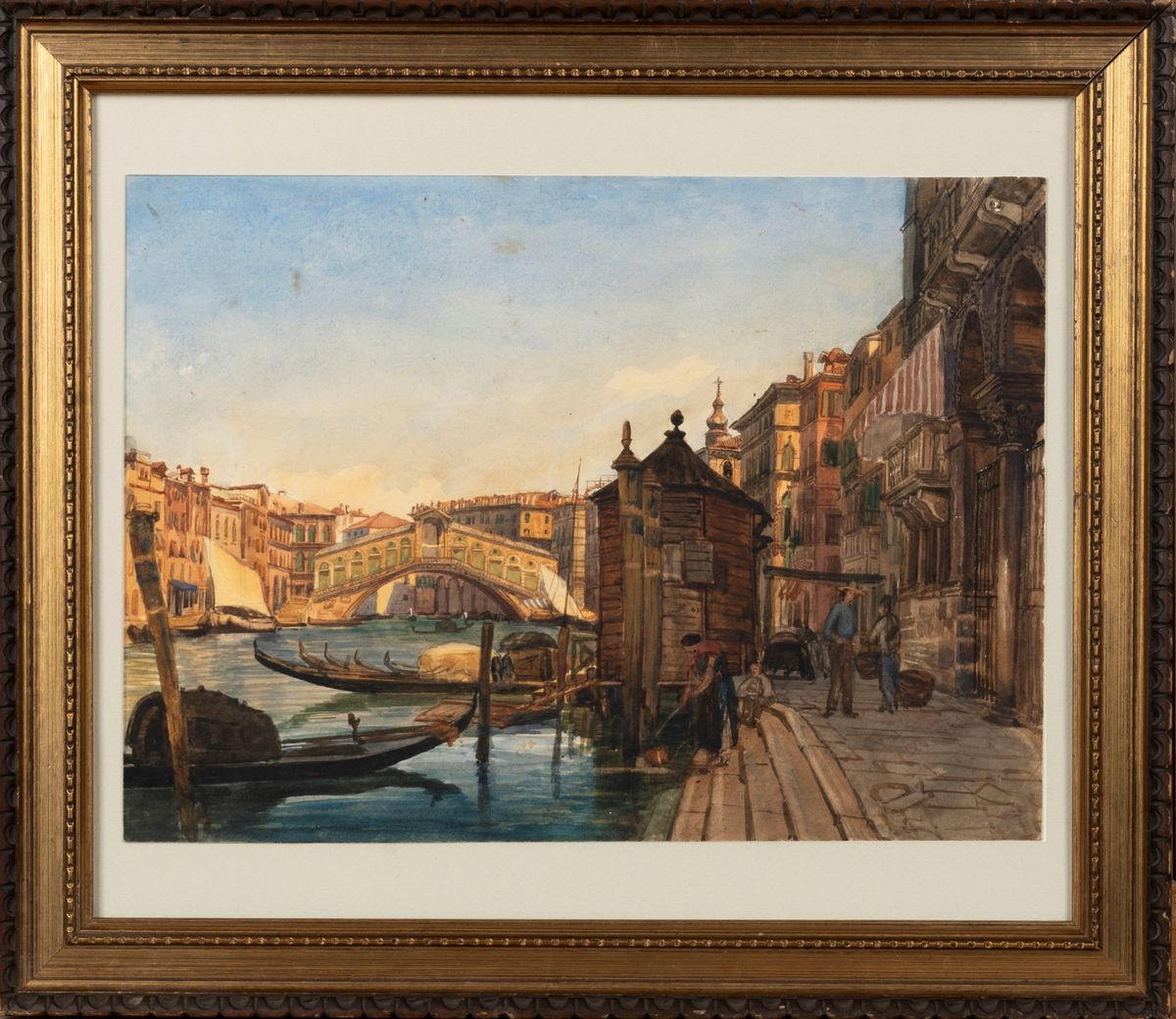 Giuseppe Haimann - Venezia, il Ponte di Rialto, acquarello su cartoncino