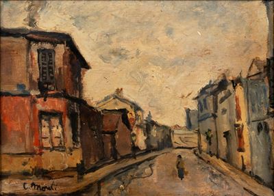 Scorcio di Milano, olio su legno