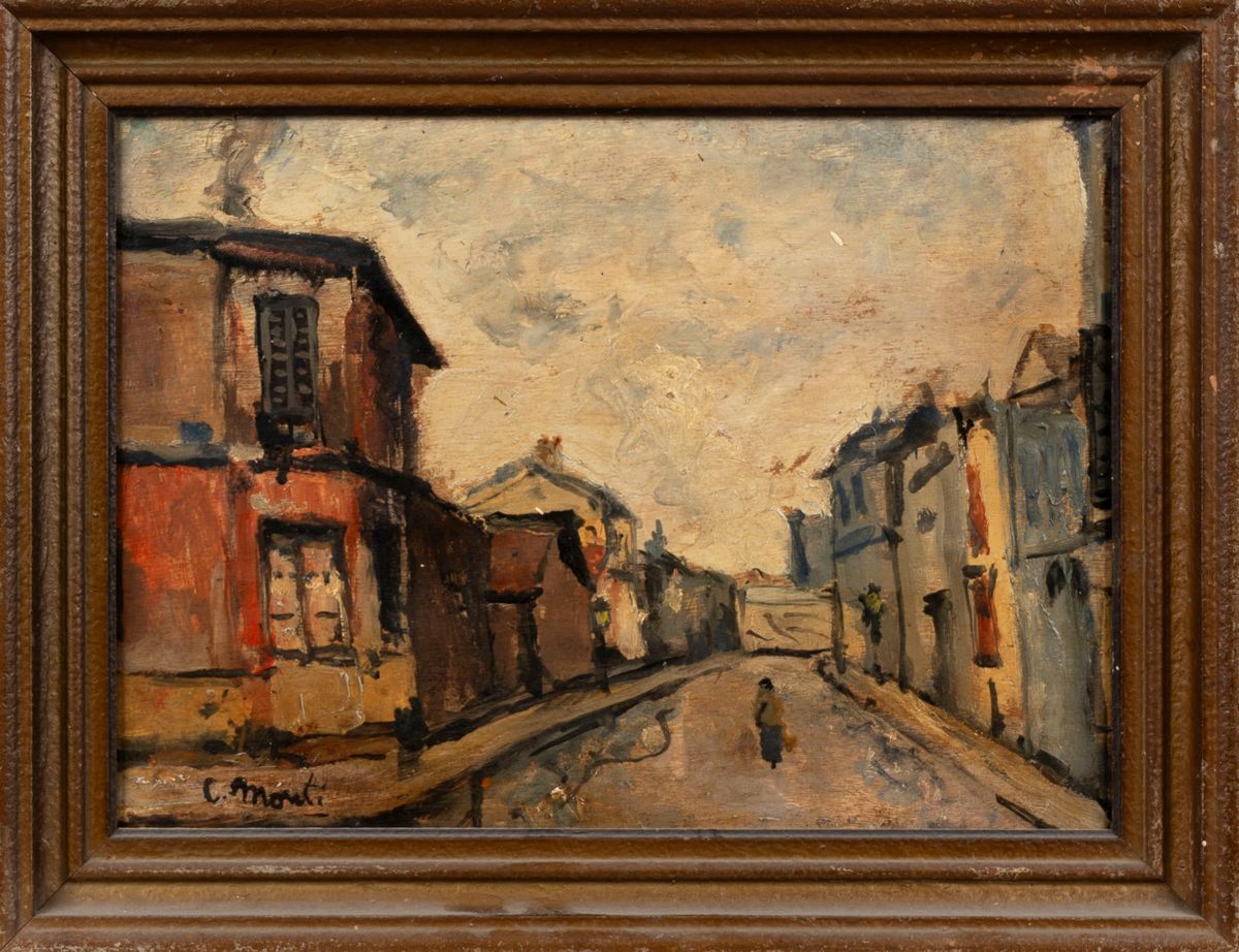 Cesare Monti - Scorcio di Milano, olio su legno