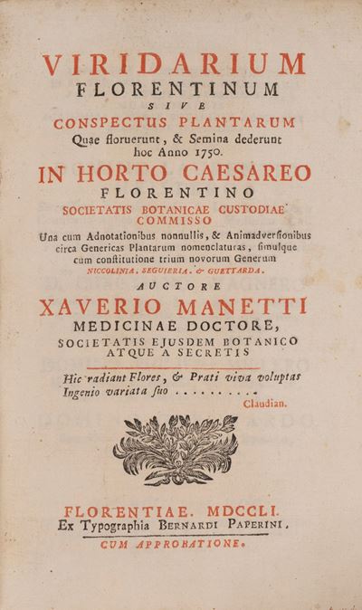 Viridarium Florentinum Sive Conspectus Plantarum Quae Floruerunt, & Semina Dederunt Hoc Anno 1750