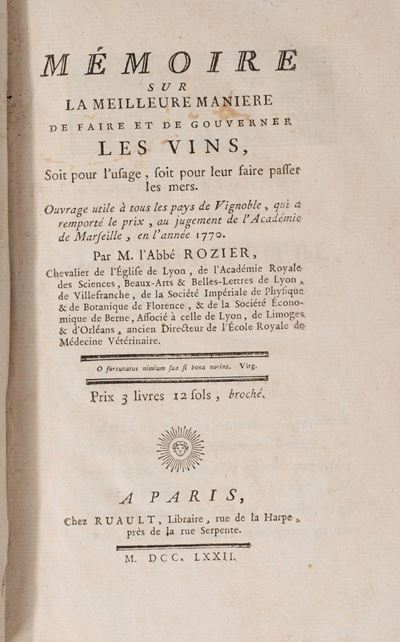 Memoire Sur la Meilleure Maniere De Faire Et De Gouverner Les Vins