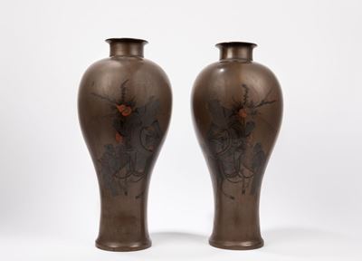 Cina, Repubblica di Cina (1912-1949), Coppia di vasi in lacca decorati con Shoulao