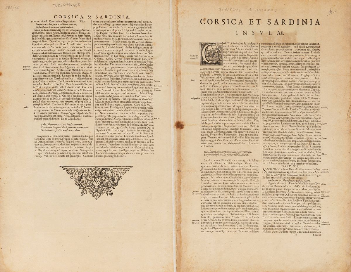 Gerardo Mercatore - Descriptio Corsicae Insulae - Descriptio Sardiniae Insulae.