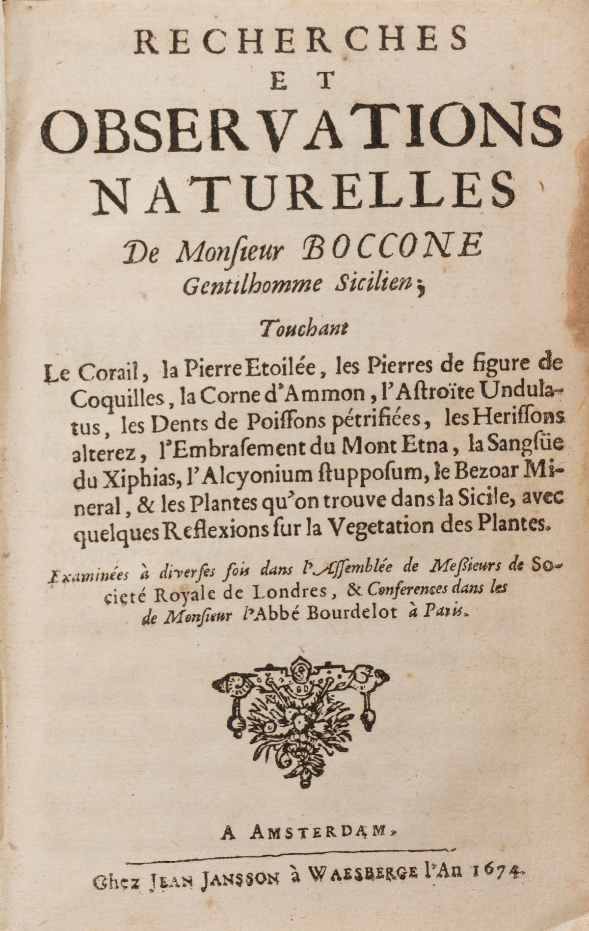 Paolo Boccone - Recherches Et Observations Naturelles