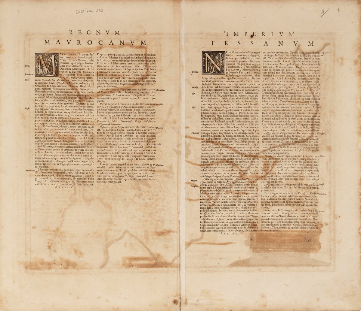 Johannes Janssonius - Fezzae Et Marocchi Regna Africae Celeberrima, Describebeat Abrah Ortelius.
