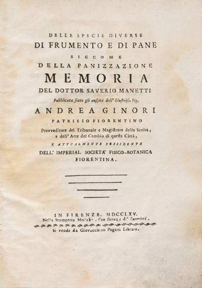 Delle Specie Diverse di Frumento e di Pane Siccome della Panizzazione