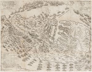 Nuovo et ultimo disegno di Malta havuto da li avisi de li XIV et XIX di Settembre dove si vede il luocho nel quale l'Eccell.mo S.or D. Garzia sbarcò li soldati et la Vittoria loro et fuga dell'Armata Turchesca