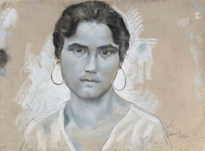 Ritratto di fanciulla, carboncino, pastello e biacca su cartoncino