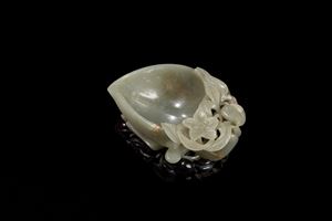 A FINE CELADON JADE PEACH FORM POURING VESSEL