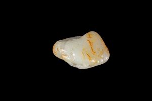  - A CELADON JADE AND RUSSET PEBBLE BAT AND PEACHES BUCKLE