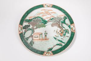 A LARGE FAMILLE VERTE PORCELAIN PLAQUE