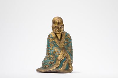 Figura in rame dorato e smaltato, Cina, dinastia Qing (1644-1911)