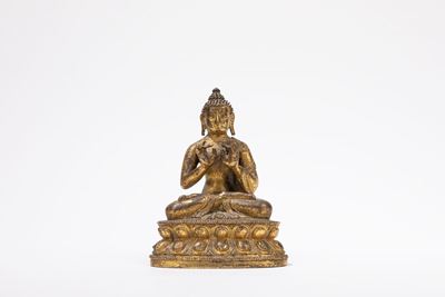 Buddha Shakyamuni, scultura in bronzo dorato, Tibet, XVIII secolo